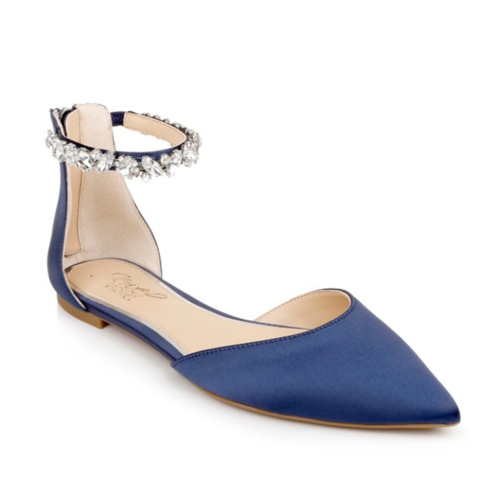 Badgley Mischka | NWB Cassidy Flat Pointed Toe Navy Satin Size 8.5